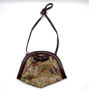 H&M Red Faux Patent and Floral Print Snakeskin Crossbody Clutch Purse 11.5 x 8"